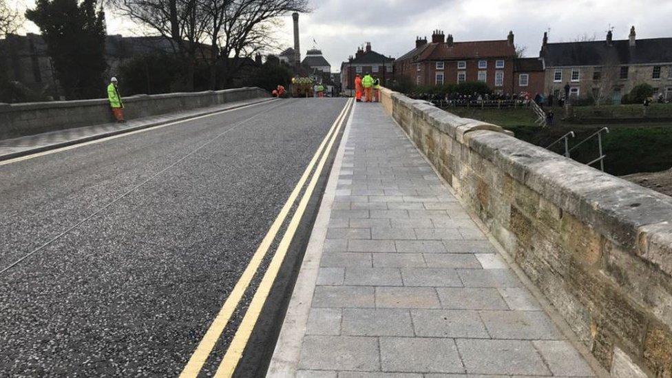 The new road surface on Tadcaster Bridge