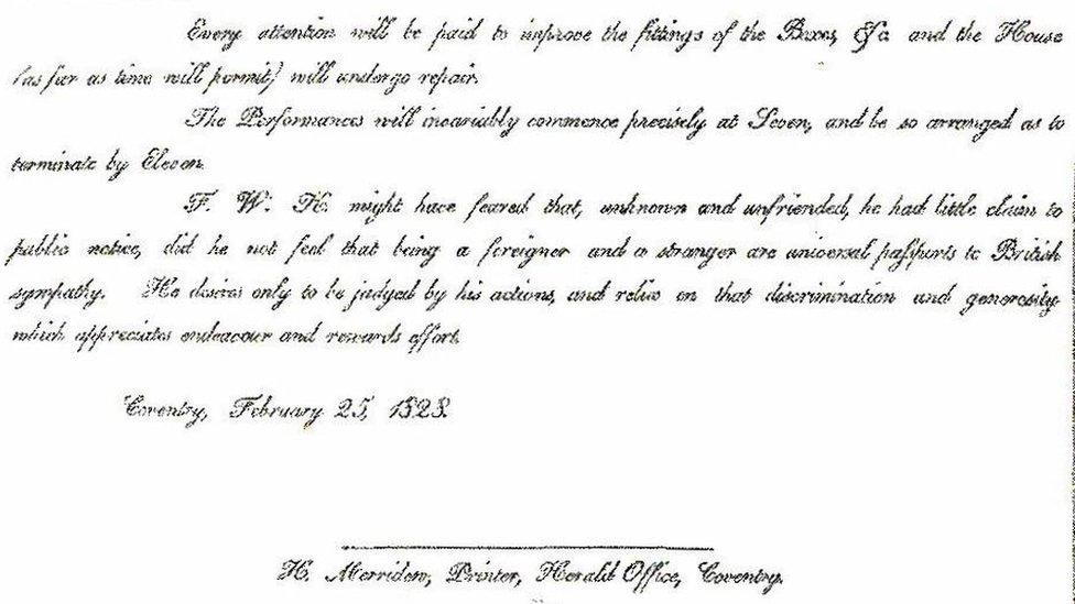 An excerpt from a letter written by Ira Aldridge