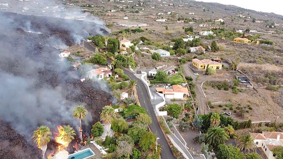 Aerial image of lava from the volcano