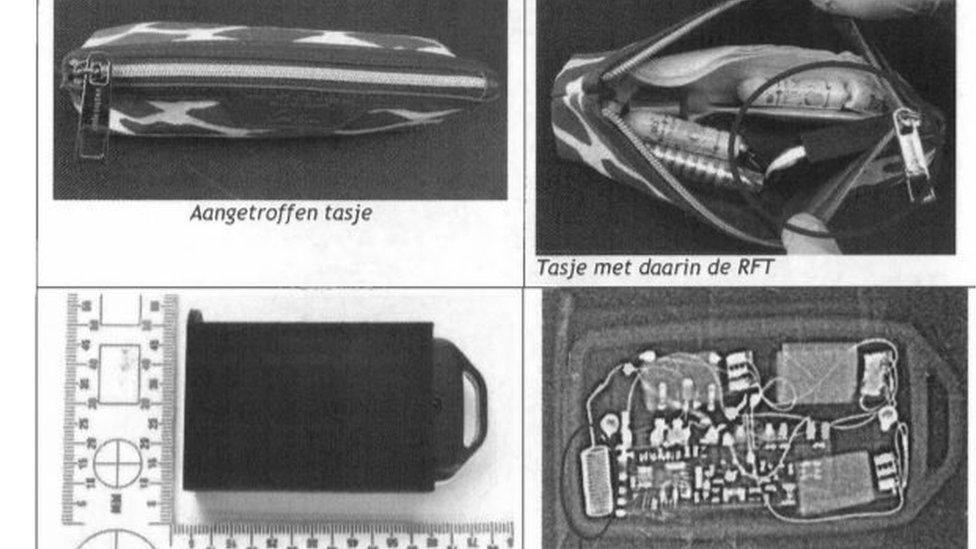 Dovo image of bag holding remote finger-operated transmitter