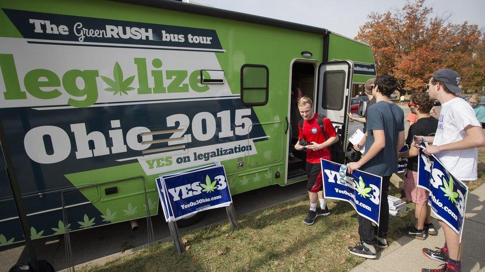 Pro-marijuana legalisation group ResponsibleOhio at Miami University on 23 October in Oxford, Ohio.