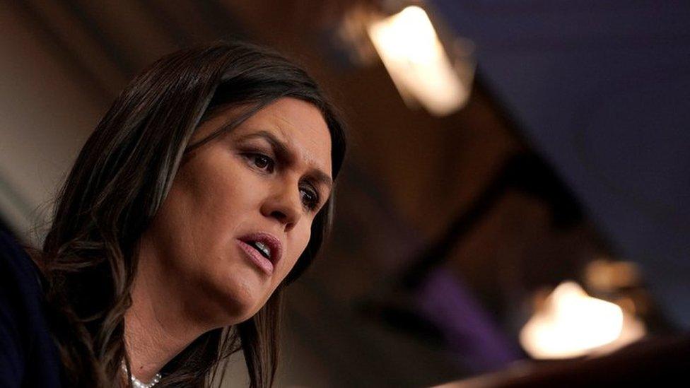 US White House Press Secretary Sarah Huckabee Sanders holds the daily briefing at the White House in Washington, 13 April 2018