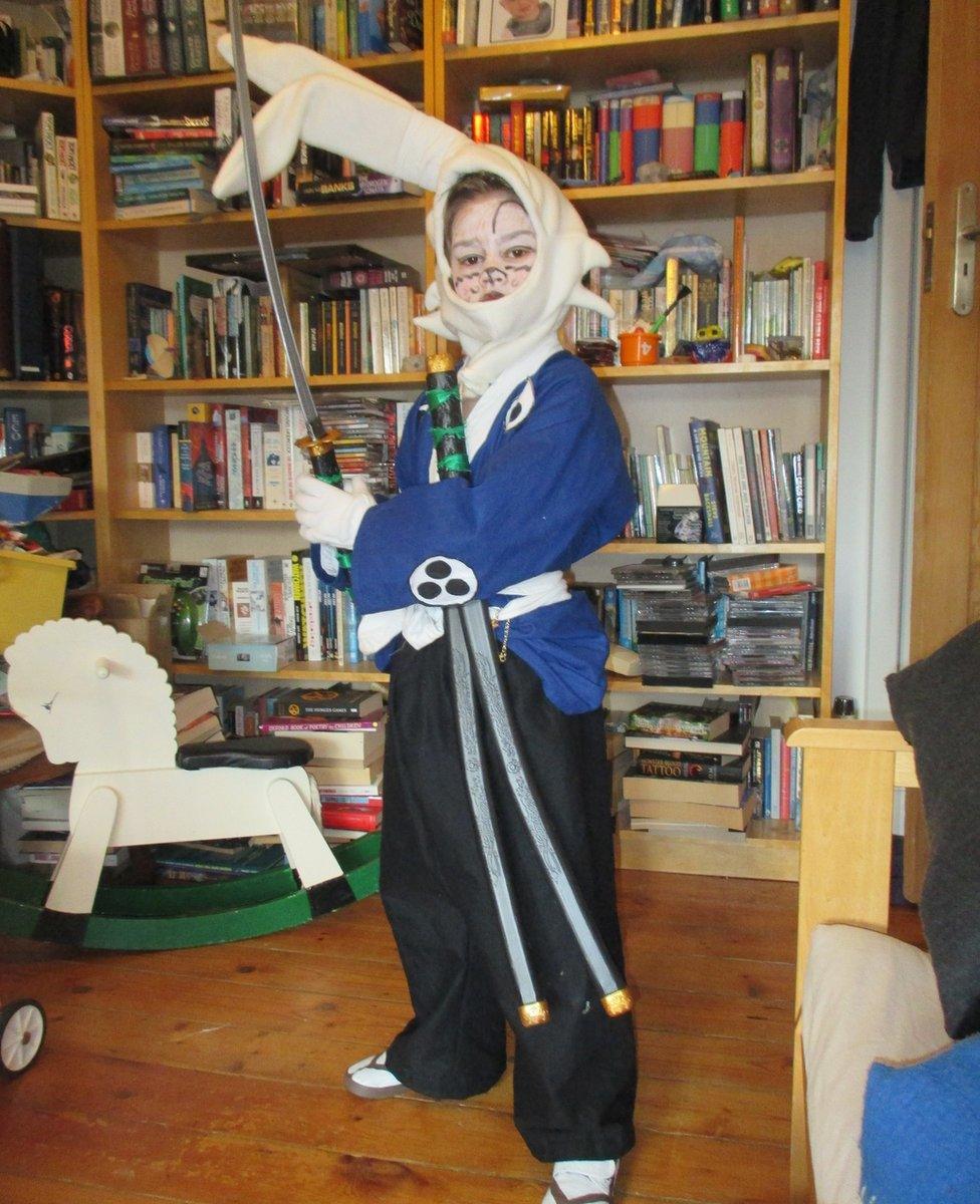 Zachary from Basingstoke has dressed as Usagi Yojimbo, the Rabbit Ronin, from Stan Sakai's series of graphic novels