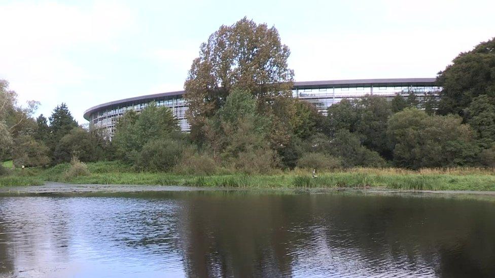 The curved glass building has been built on the site of the old Erne Hospital