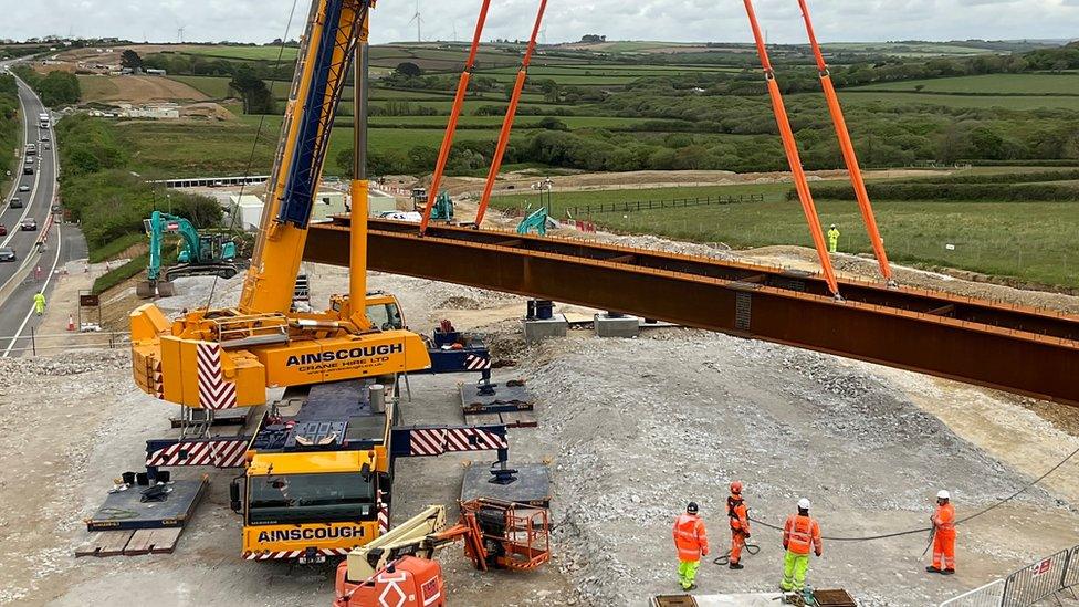 Bridge beam on a crane