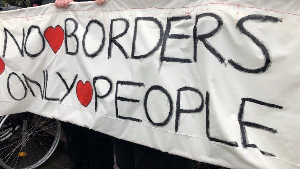 Banner in support of migrants in Ipswich