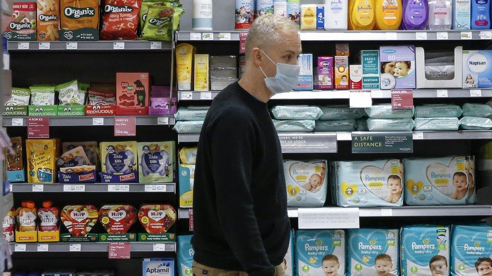 Man with a face mask in Waitrose