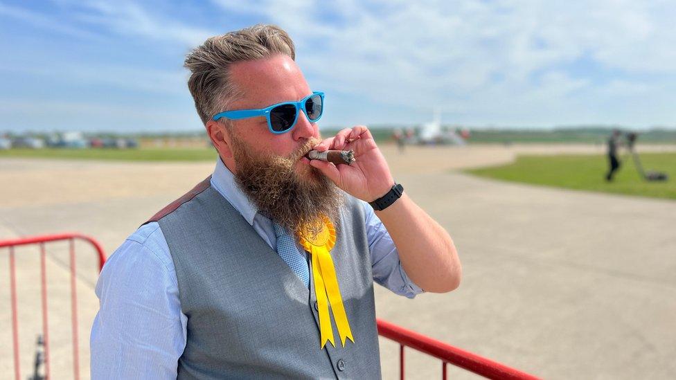 Lib Dem Dan Lentell, Over & Willingham ward, South Cambridgeshire District Council celebrating his victory