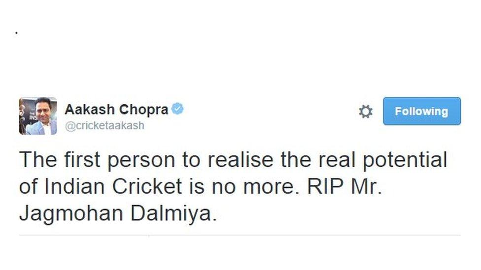 The first person to realise the real potential of Indian Cricket is no more. RIP Mr. Jagmohan Dalmiya.