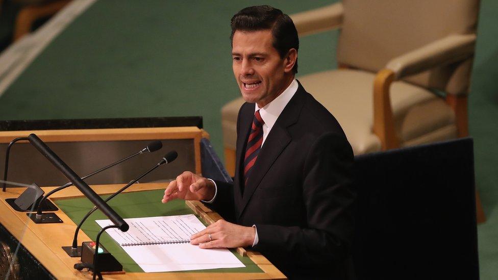 Mexico's president, Enrique Peña Nieto, speaking in New York