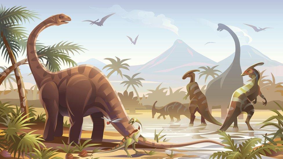 dinosaurs-near-volcano