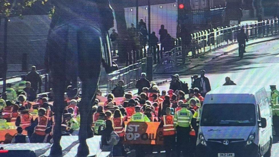 Protesters in the road