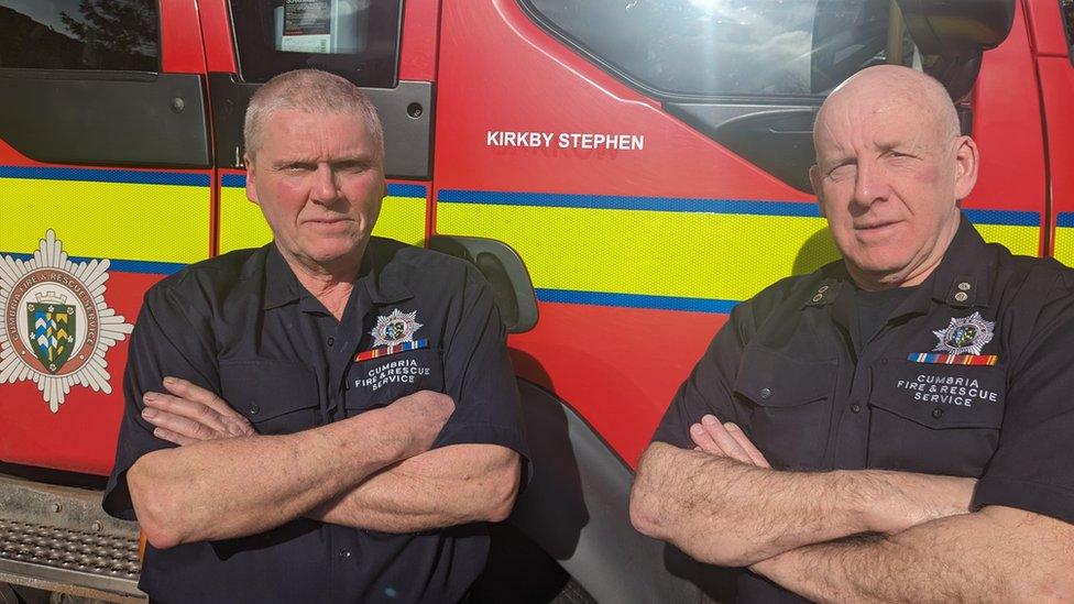 Ian Clarke and Paul Jackson at Kirkby Stephen fire station