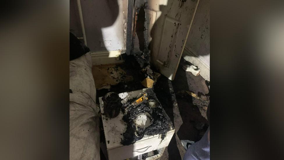 Fire damage to bedroom