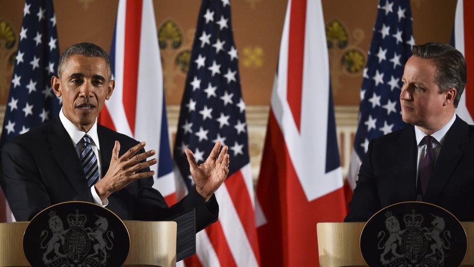 President Barack Obama with Prime Minister David Cameron in London in April 2016