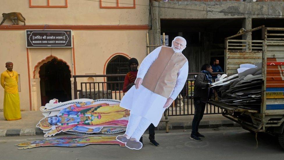 A cardboard cut out of Narendra Modi