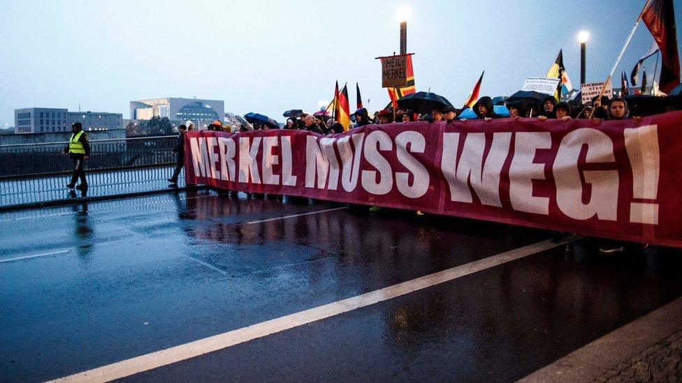 Right-wing activists marching near the Chancellory through the city centre on 5 November 2016 in Berlin, Germany.