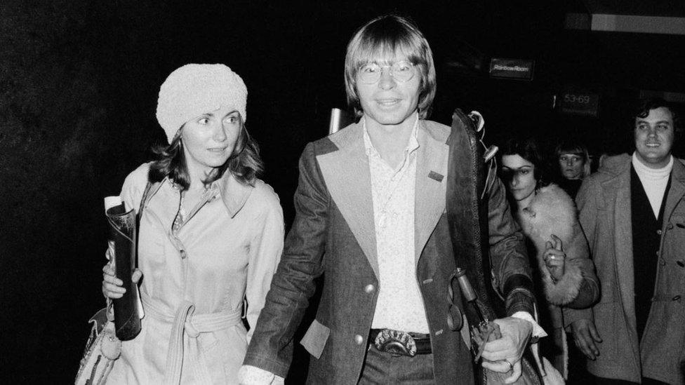 John Denver with Annie, his wife; circa 1970; New York.