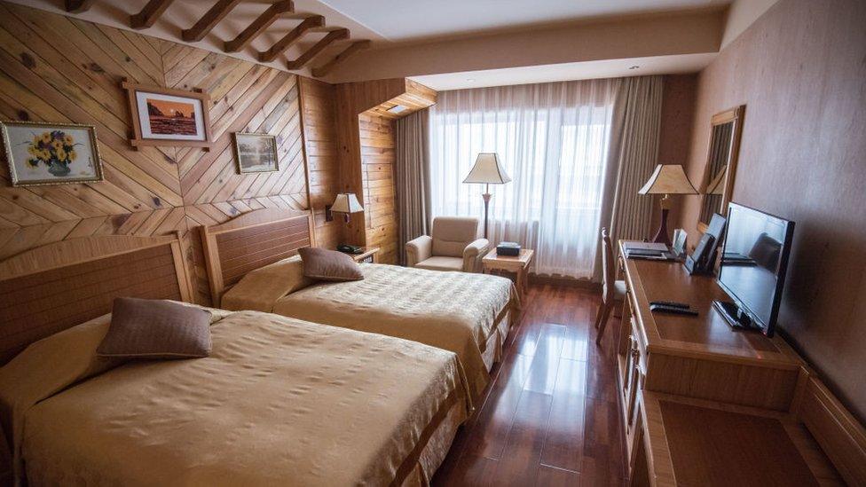 This photo taken on February 19, 2017 shows a room at the Masikryong ski resort,