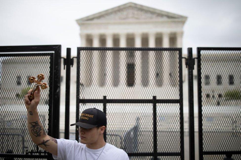 A security fence was erected outside the court after the leak of the draft opinion