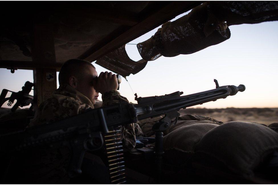 A soldier of the Bundeswehr, the German armed forces, in Gao, Mali, 4 March