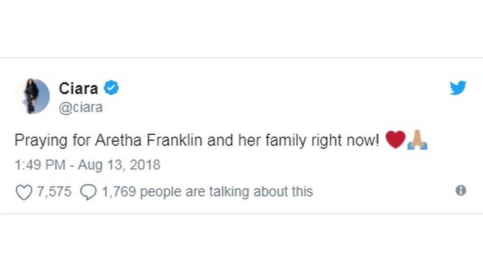 Ciara tweets support for Aretha Franklin