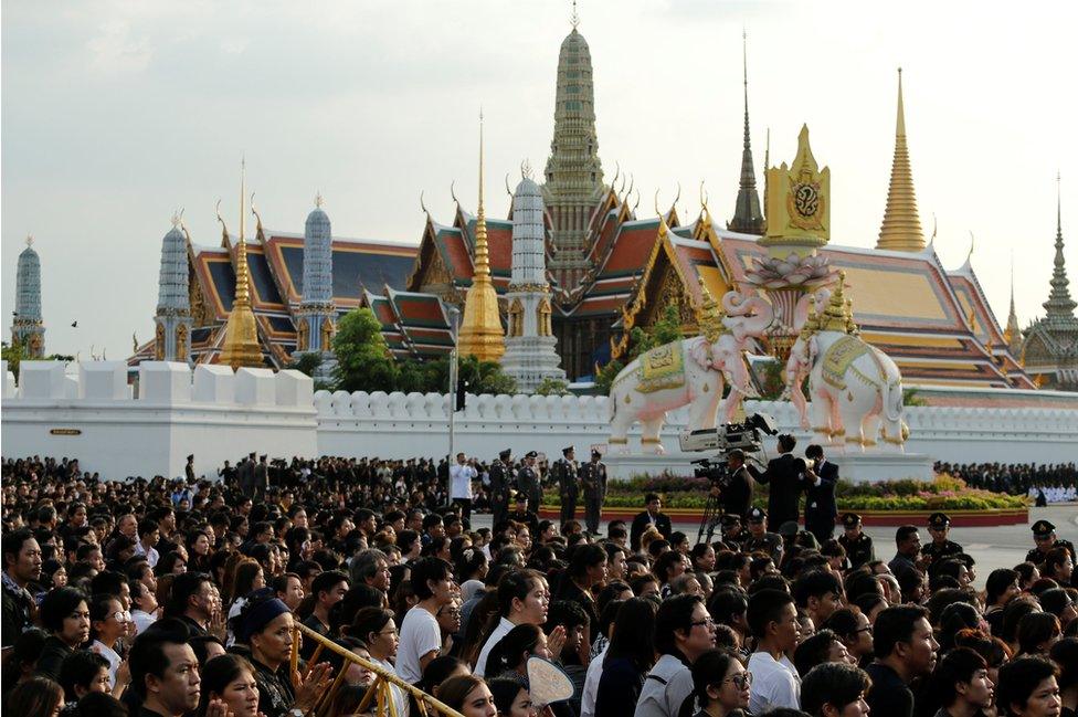 Thai people attend royal bathing ceremony at The Grand Palace on October 14, 2016 in Bangkok, Thailand. on October 14, 2016