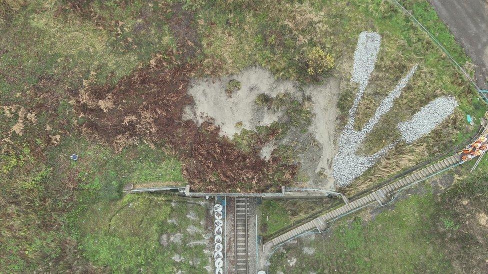 Drone shot of the landslip