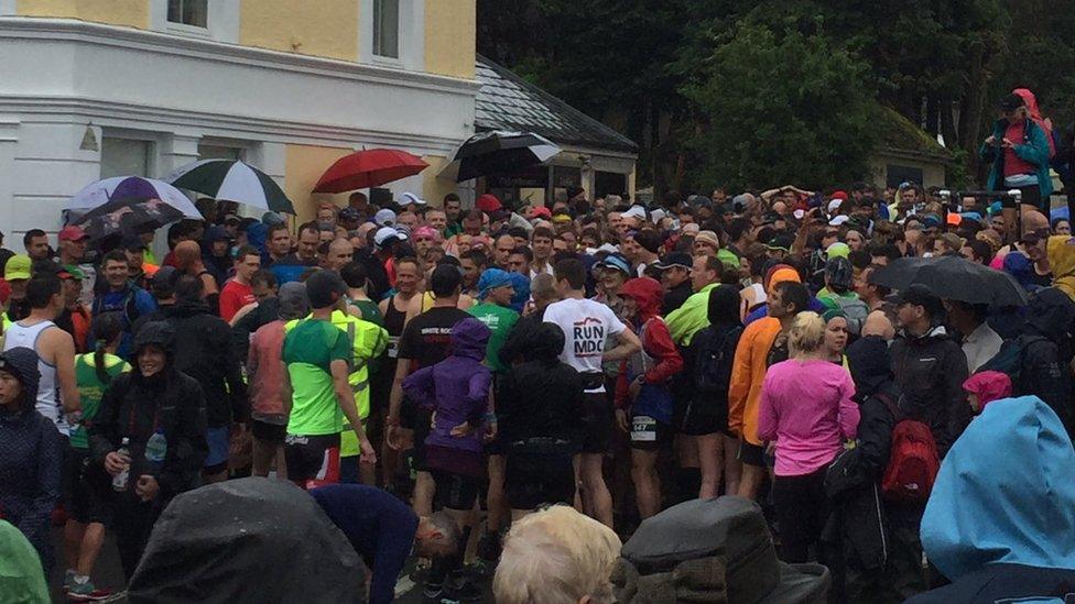 Crowds gather in Llanwrtyd, Powys