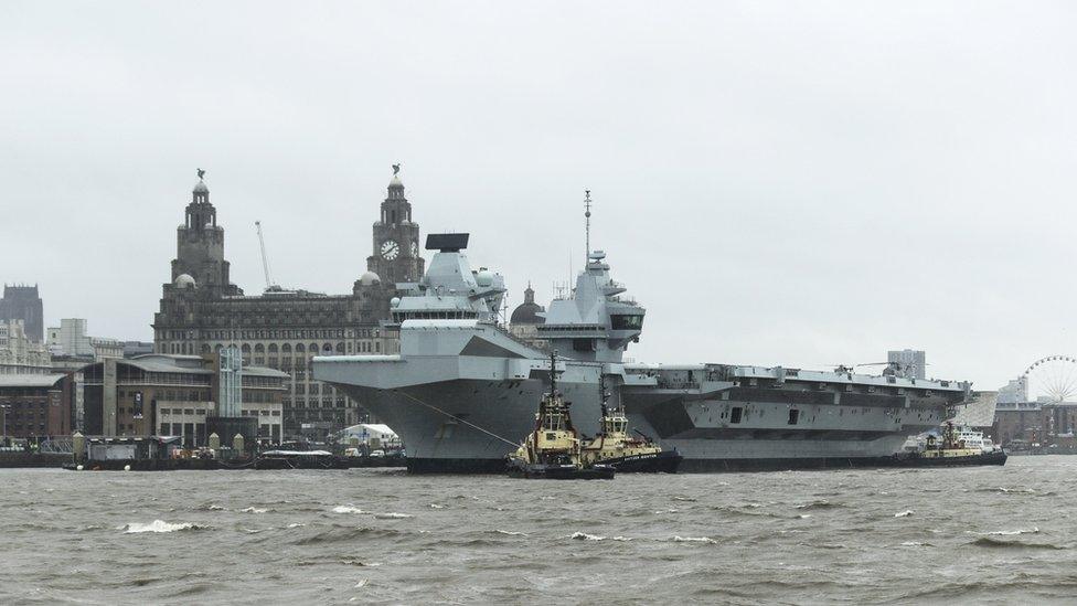 Aircraft carrier HMS Prince of Wales in River Mersey