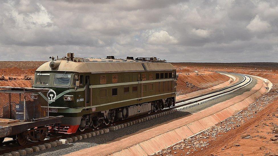 May 5, 2015 shows work in progress on the new railway tracks linking Djibouti with Addis Ababa.