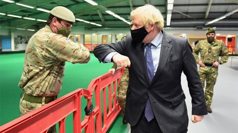 boris johnson meeting soldiers at vaccination centre