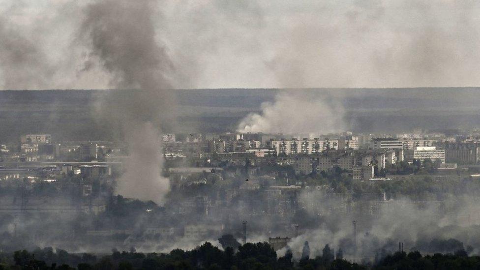 Smoke rises above Severodonetsk