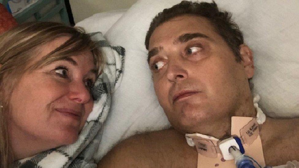 Nikki Copson beside husband Nick in hospital