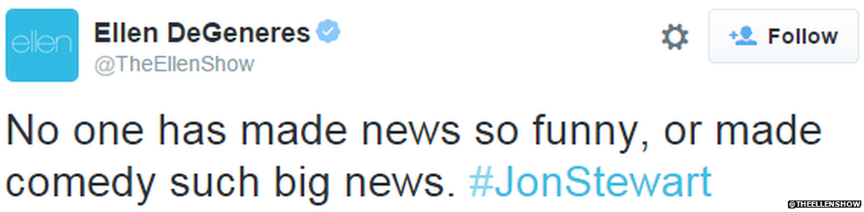 Ellen DeGeneres tweets a tribute to Jon Stewart