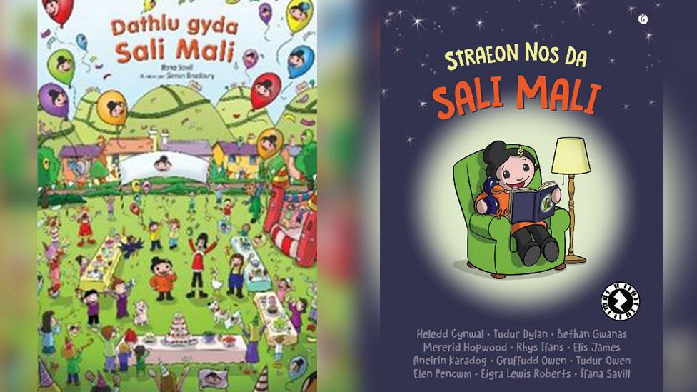 Book covers of two new books - Dathlu gyda Sali Mali and Straeon Nos Da Sali Mali