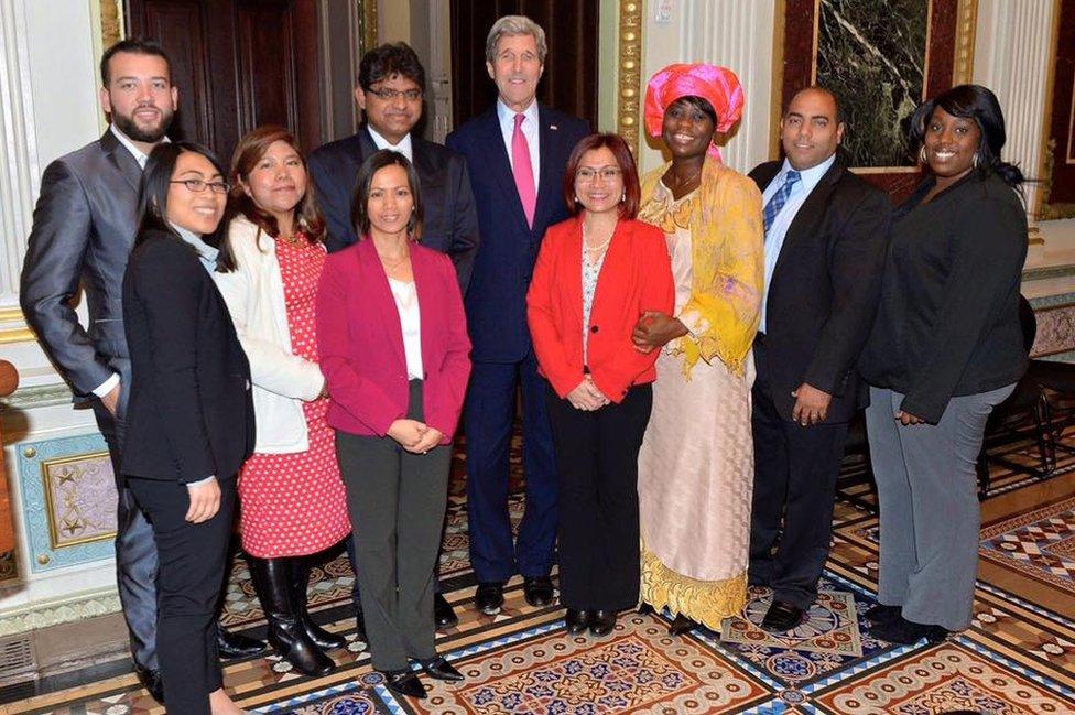 Shandra with other members of the Advisory Council on Human Trafficking and Secretary of State John Kerry