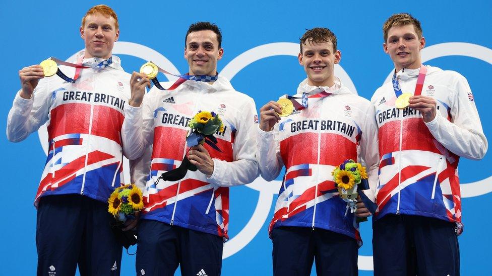 Team GB's 4x200m freestyle relay gold winning team