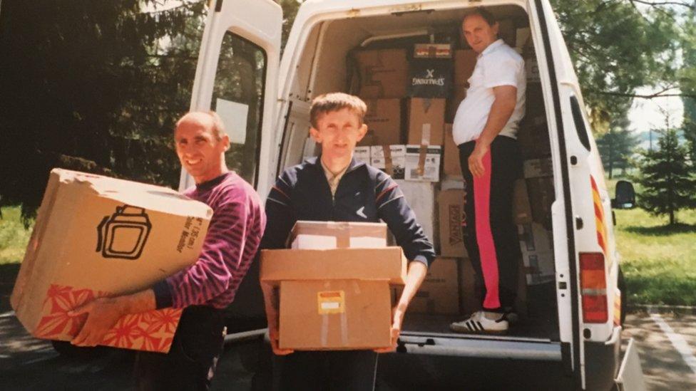 The team unloading aid in Stancic