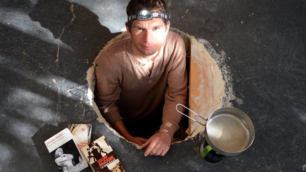 French artist Abraham Poincheval poses on 20 September 2012 in Marseille, southern France, before starting his artistic performance 604.800 seconds.