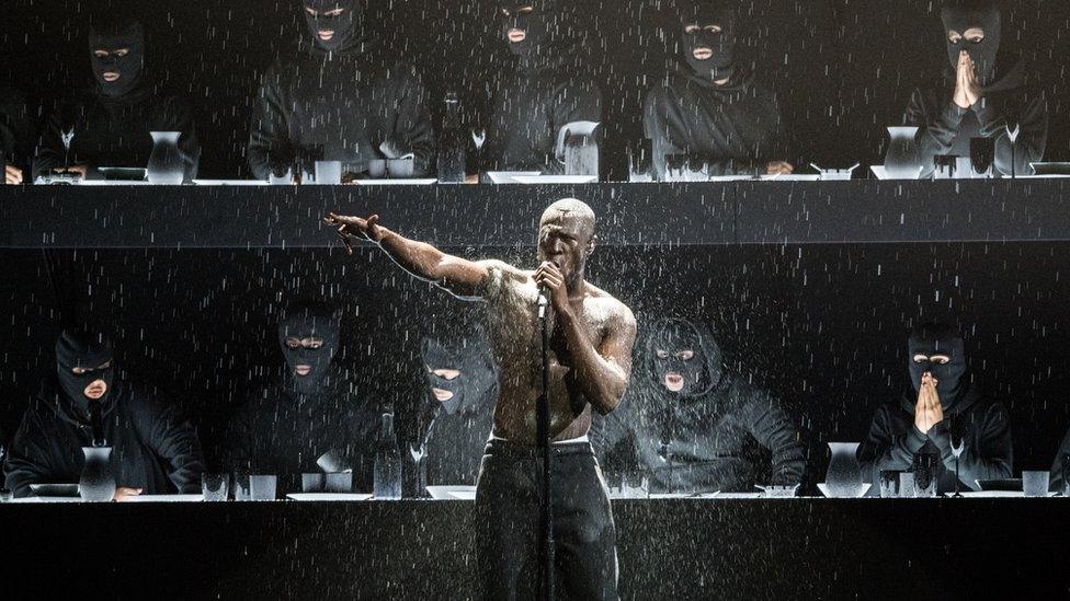 Stormzy performing at the Brits, 2018