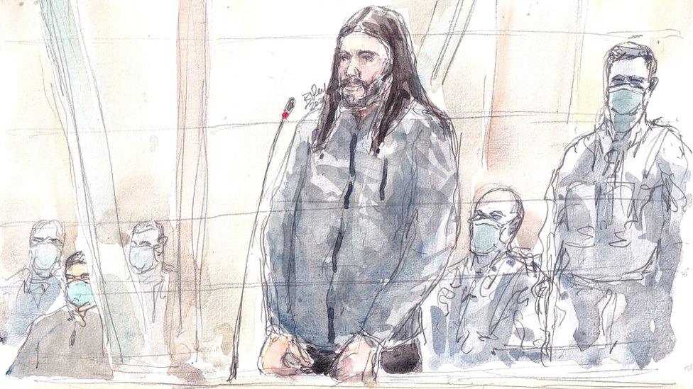 This court sketch made on November 4, 2021, shows Osama Krayem