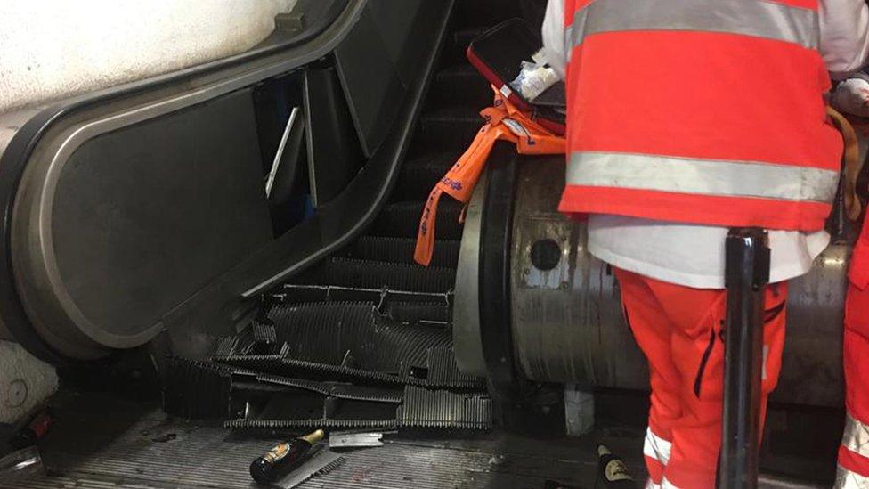 View of the collapsed escalator in the Repubblica station in Rome, Italy, 23 October 2018.