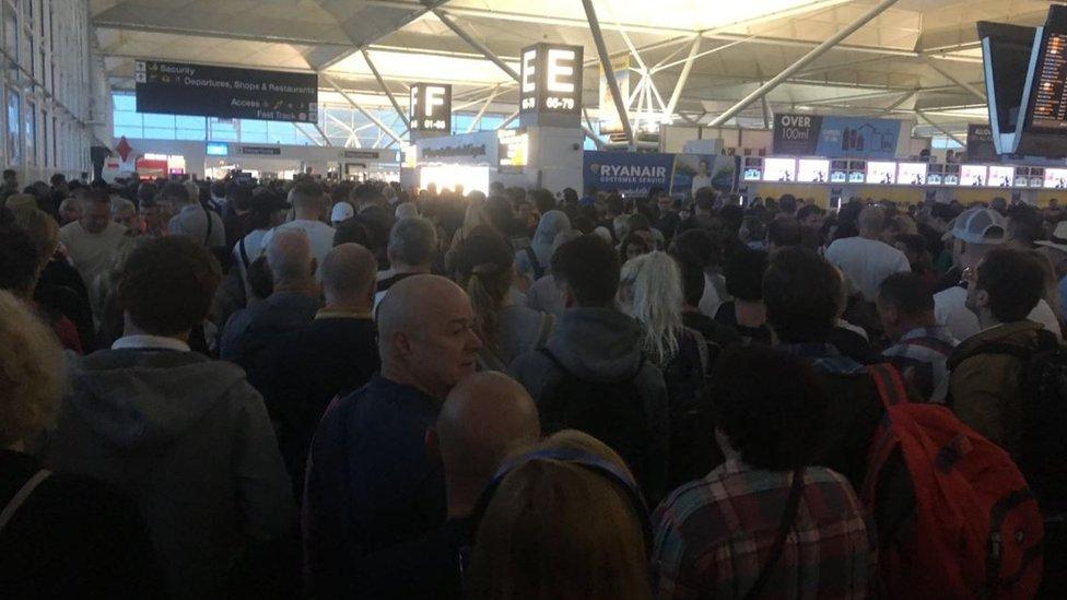 Queues at Stansted Airport