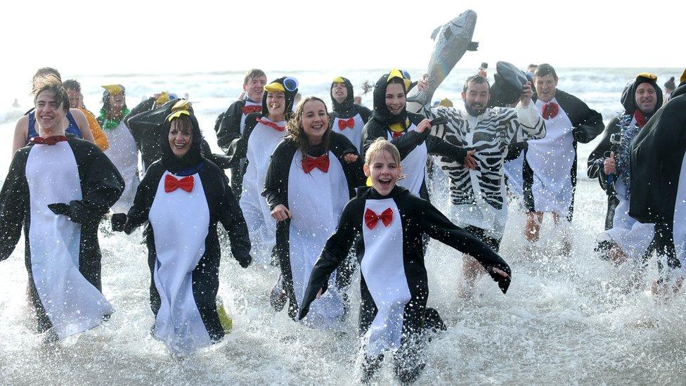 Christmas Day swimmers at Porthcawl