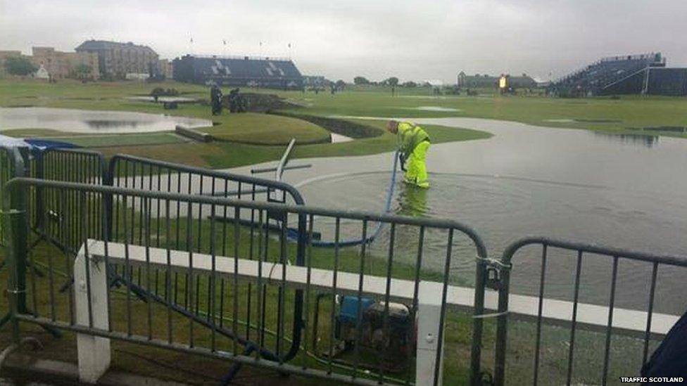 Water on grass at St Andrews