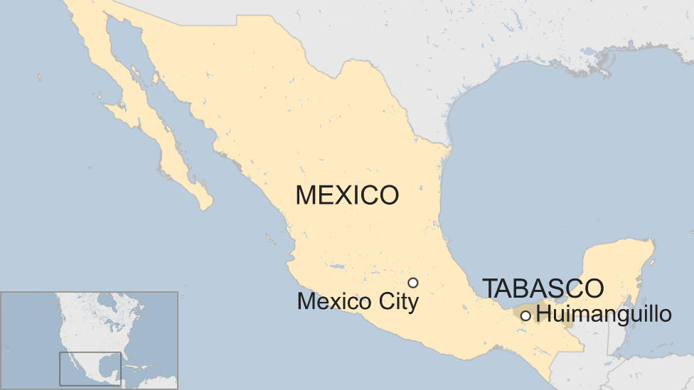 Map of Huimanguillo and Tabasco state in Mexico