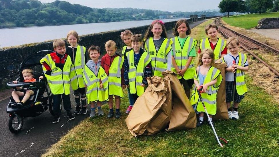 Children taking part in the plogging event