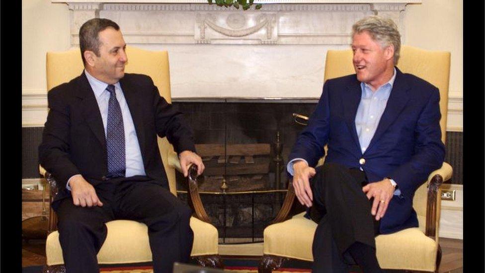 Making another appeal to end violence in the Middle East, U.S. President Bill Clinton and Israeli Prime Minister Ehud Barak meet at the White House in Washington