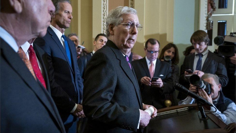 Mitch McConnell speaks to reporters